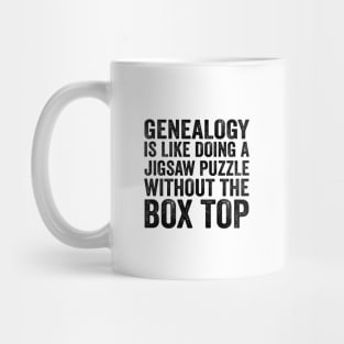 Funny Quote - Genealogy Is Like Doing A Jigsaw Puzzle Without The Box Top with Text Style Black Font Mug
